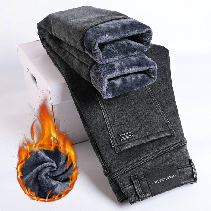 Men's Autumn And Winter Fleece Lined Thick Jeans. Cotton,Denim,Fleece,Jeans,Lined,Thick