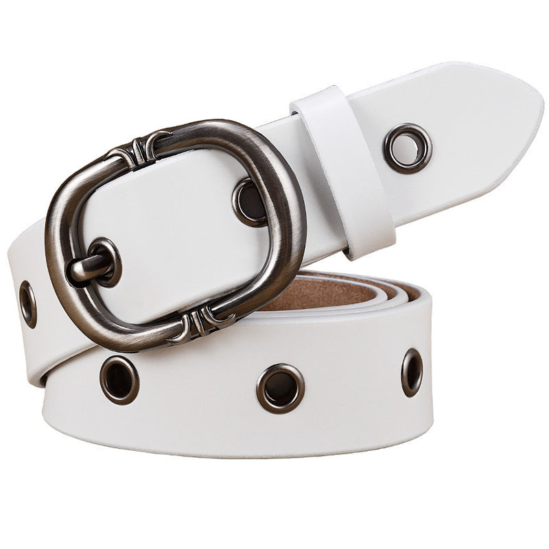 Ladies Leather Belt - Fashion Two-Layer Cowhide Alloy Pin Buckle Belt. Belt,Cowhide,Leather