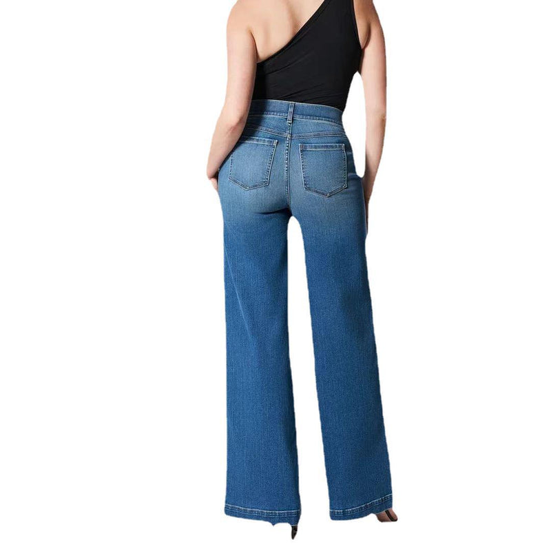 Women's Vintage Fleece-lined Lengthened High Waist Wide Leg Jeans.