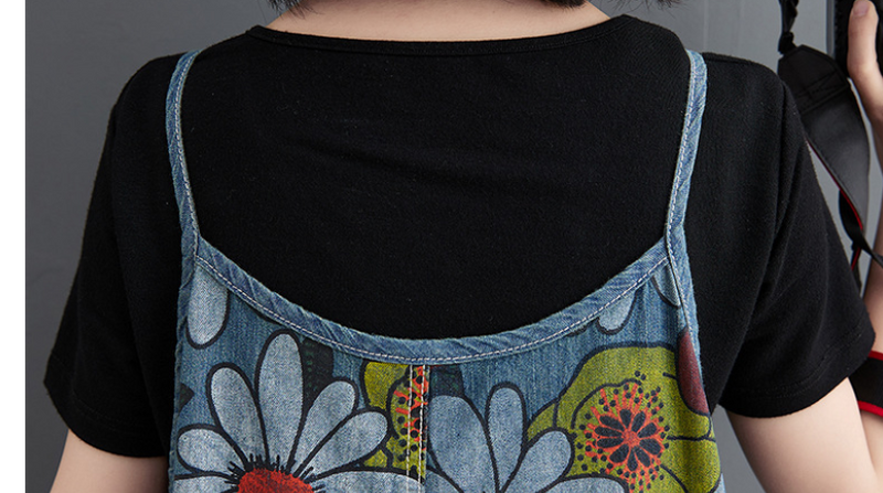 Korean New Literary Style Jeans Printed Suspenders Women.