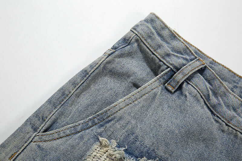 Fashion Washed Frayed Patch Denim Shorts. Cotton,Denim,Shorts