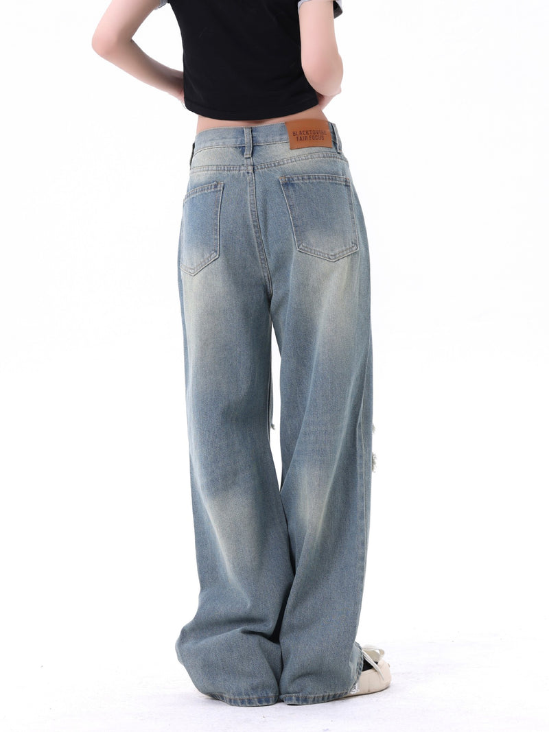 Men's And Women's Same Style American Make Old Ripped Straight Casual Jeans. ripped,Straight,Unisex,Worn