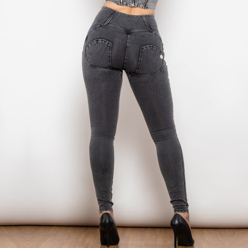 Women's Grey Lift Jeggings Button Up Lifting Jeans.