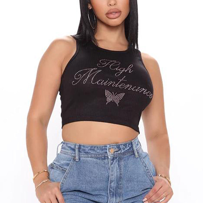 Women's Hot Diamond Butterfly Slimming Casual Top. Cutoff,top