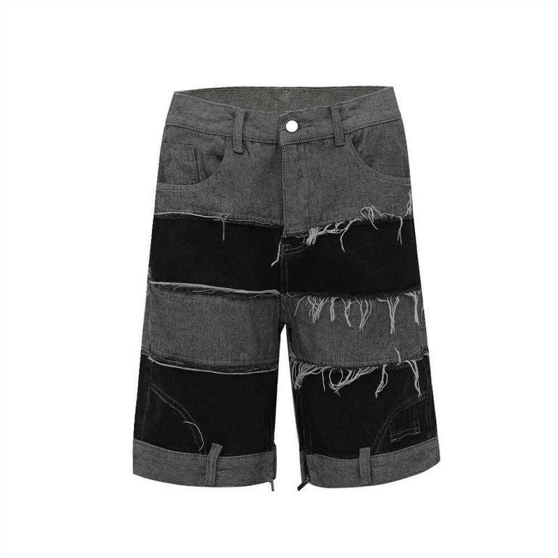 Men's Fashionable Color-blocking Denim Shorts. Cotton,Denim,Shorts