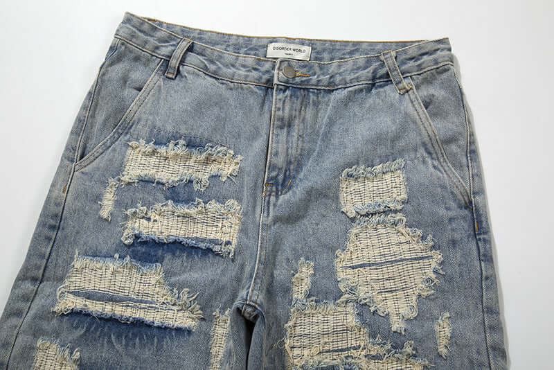 Fashion Washed Frayed Patch Denim Shorts. Cotton,Denim,Shorts