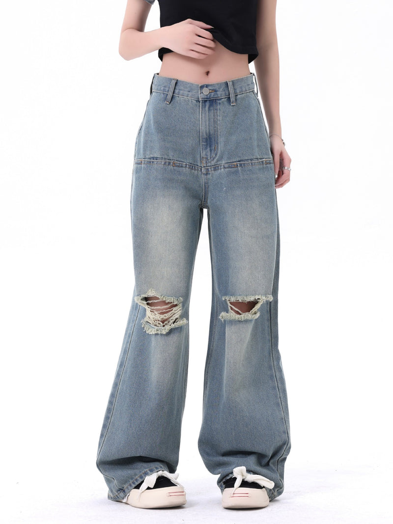 Men's And Women's Same Style American Make Old Ripped Straight Casual Jeans. ripped,Straight,Unisex,Worn