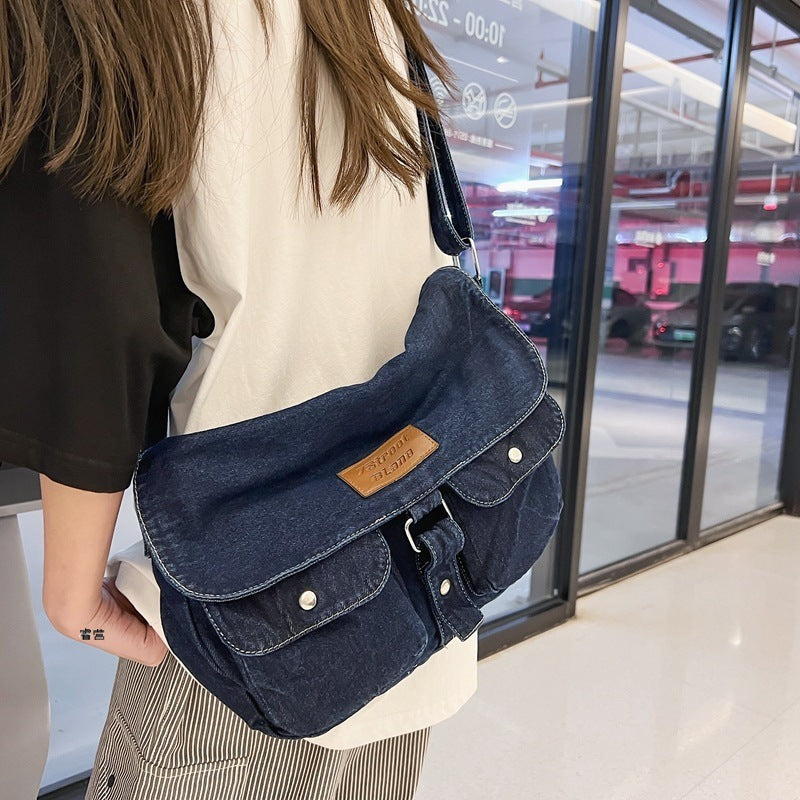 Pure Color Washed Denim Canvas Bag. Bag,Cotton,Denim