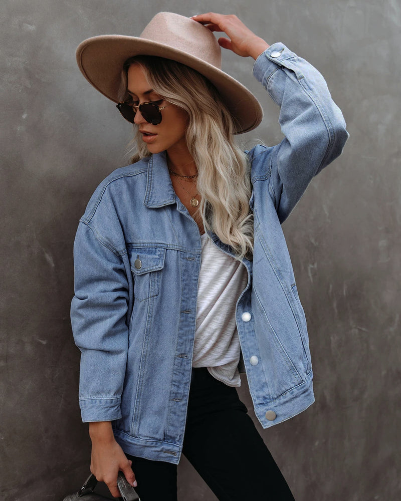 Women's Solid Color Denim Casual Jacket. Cotton,Denim,Jacket