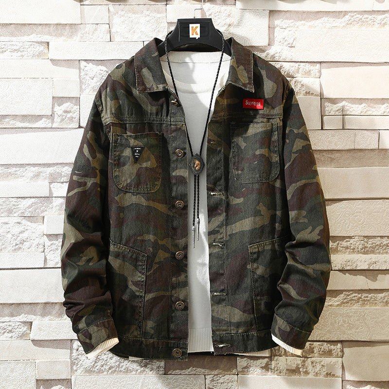 New Men's Camouflage Denim Jacket Autumn Brand Clothing.