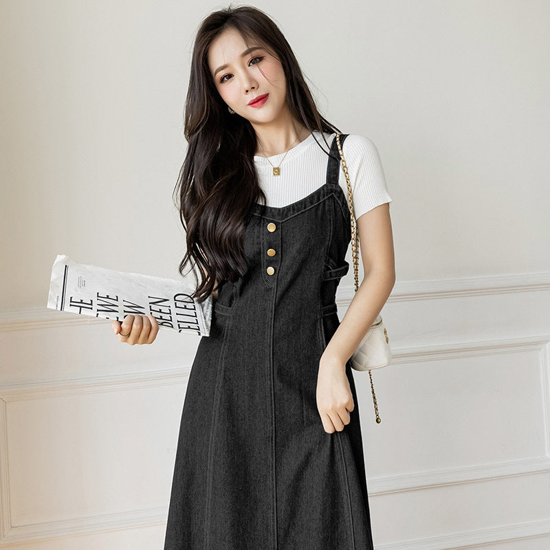 Spring And Autumn New Korean Style Casual All-matching Jeans Suspender Dress.