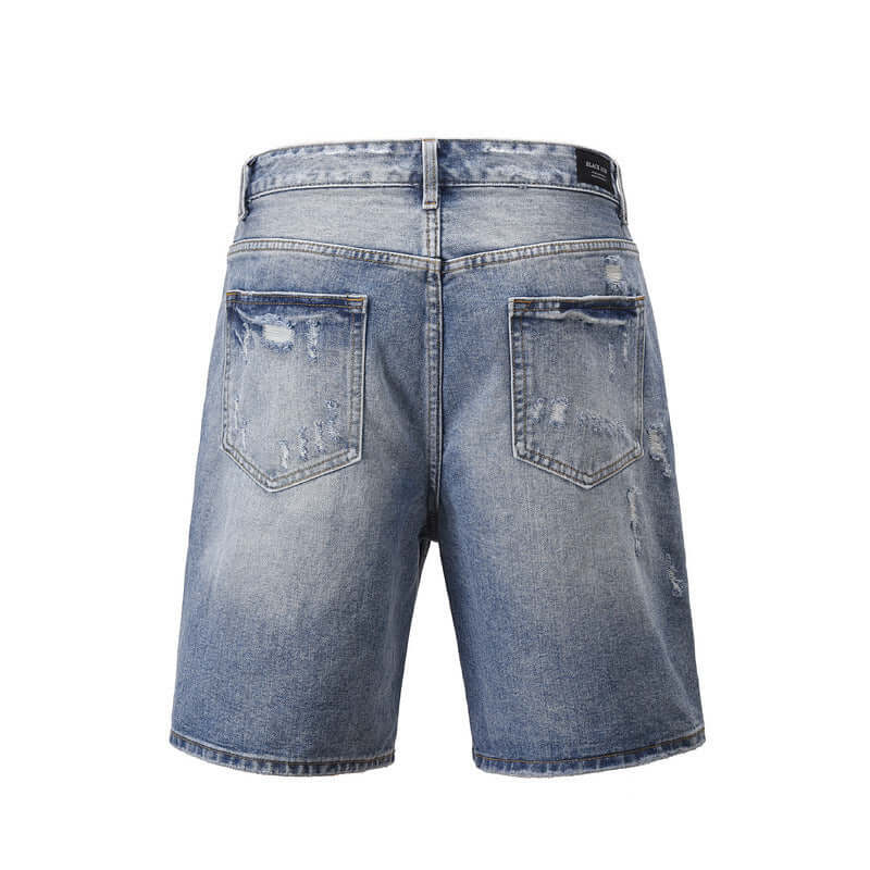 Damaged Grooved Fashion Denim Shorts. Cotton,Denim,Shorts