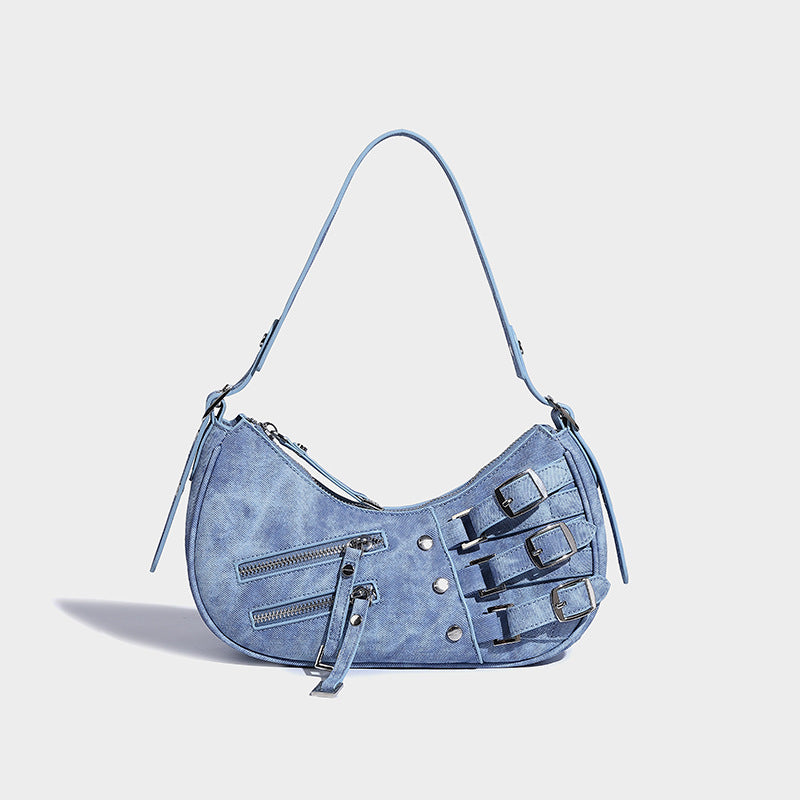 Denim-Look Underarm Bag American Retro. Bag,Cotton,Denim