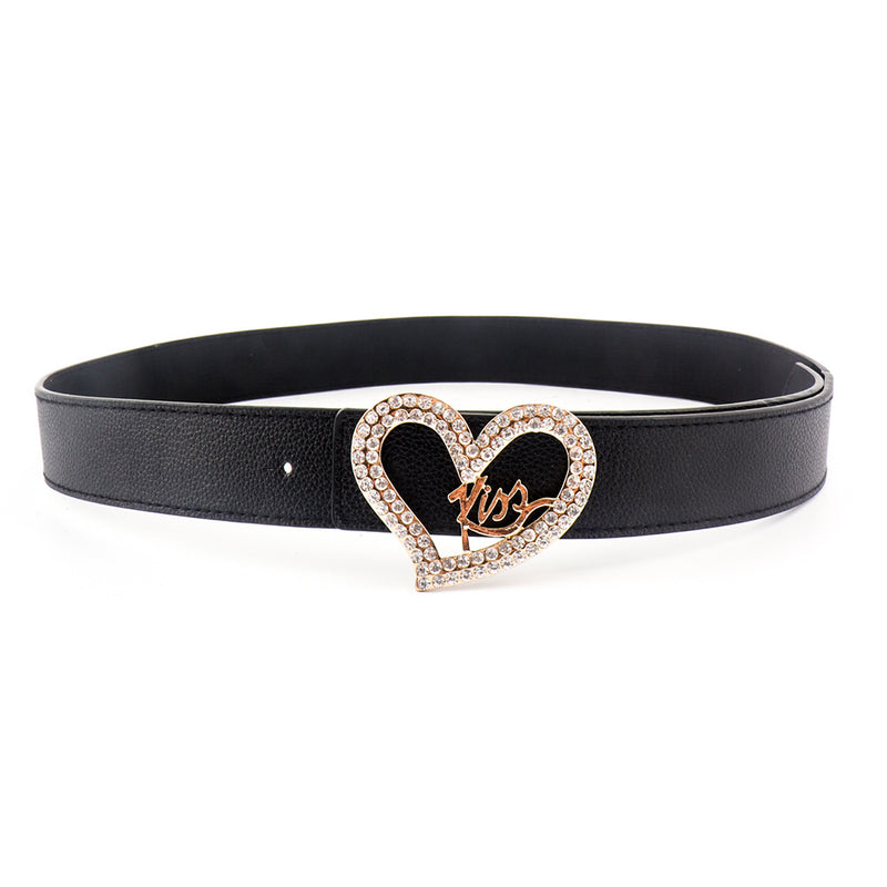 Ladies Love Inset Rhinestone Fashion Belt. Belt,Hearts,Rhinestone