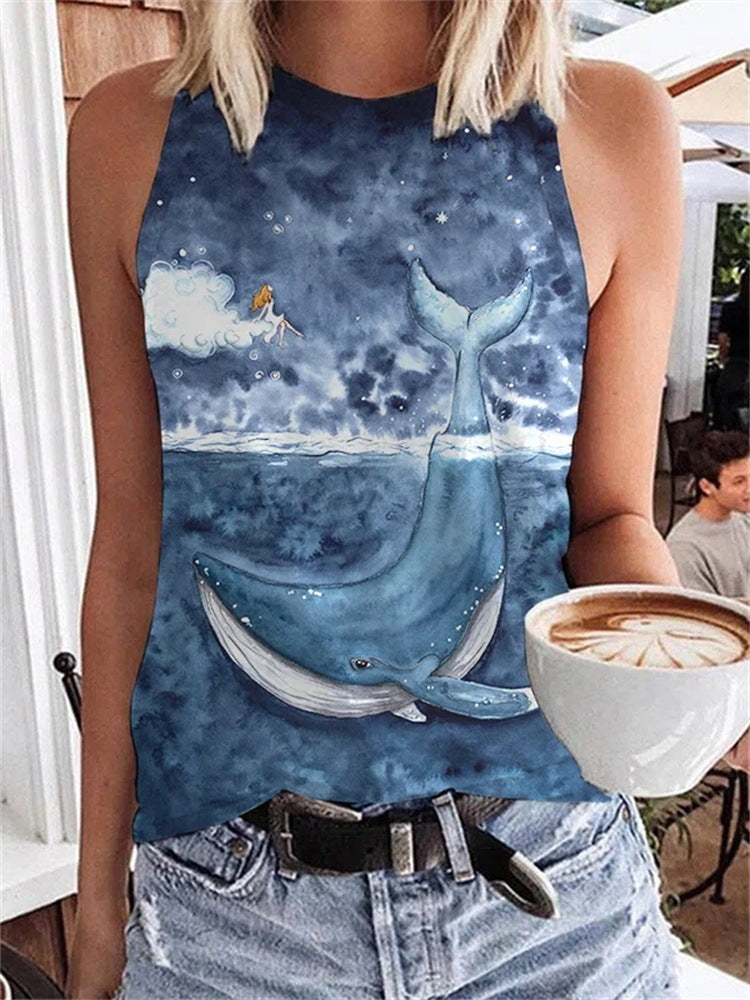 Summer Sports Casual Sleeveless Vest Printed Ladies. Shirt,Shoulders,Sleeveless,top