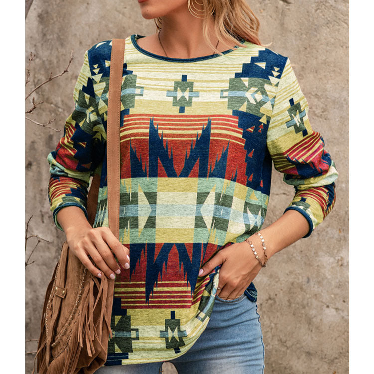 Spring New Women's Ethnic Style Long Sleeve T-shirt Women. Long Sleeve,T-Shirt