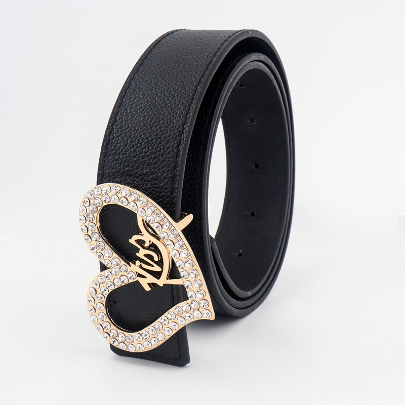 Ladies Love Inset Rhinestone Fashion Belt. Belt,Hearts,Rhinestone