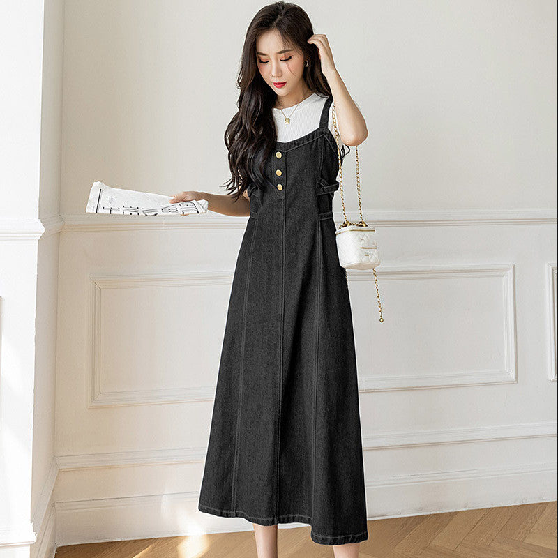 Spring And Autumn New Korean Style Casual All-matching Jeans Suspender Dress.