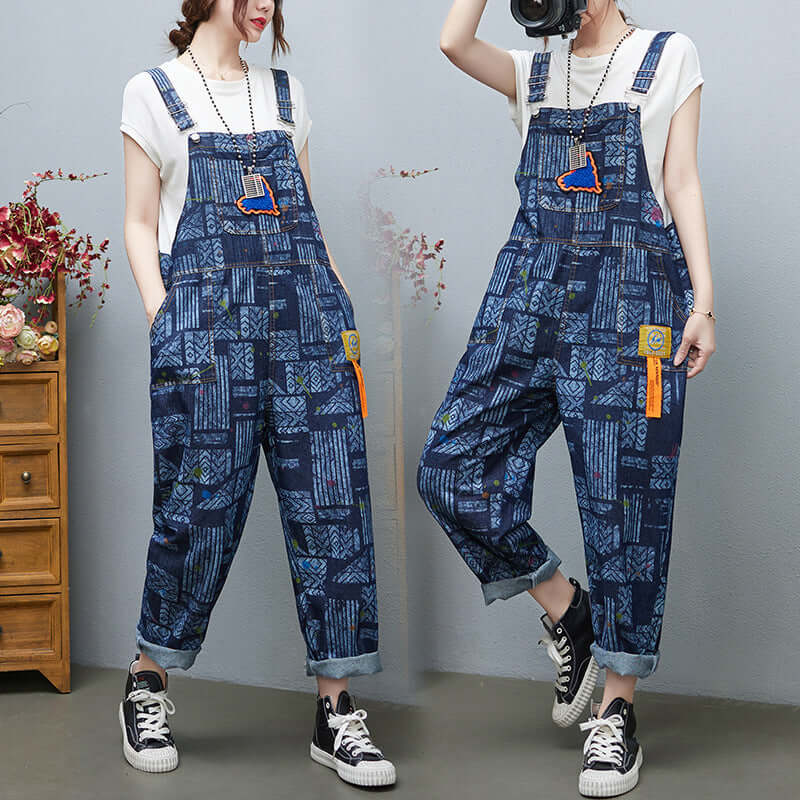 Large Size Denim European Printed Denim Fashion Girl. Cotton,Denim,Jumpsuit