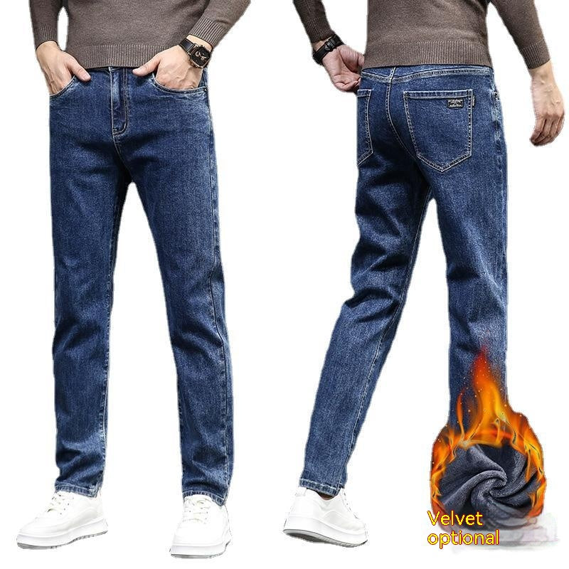 Men's Autumn And Winter Fleece Lined Thick Jeans. Cotton,Denim,Fleece,Jeans,Lined,Thick