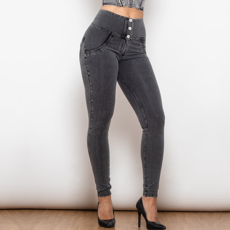 Women's Grey Lift Jeggings Button Up Lifting Jeans.