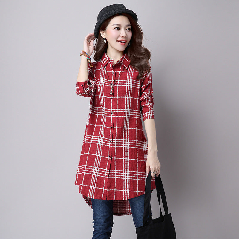 Plaid Women's Shirt, Long Sleeves, Loose And Thin, Mid-length Women. Long Sleeve,Loose,Shirt