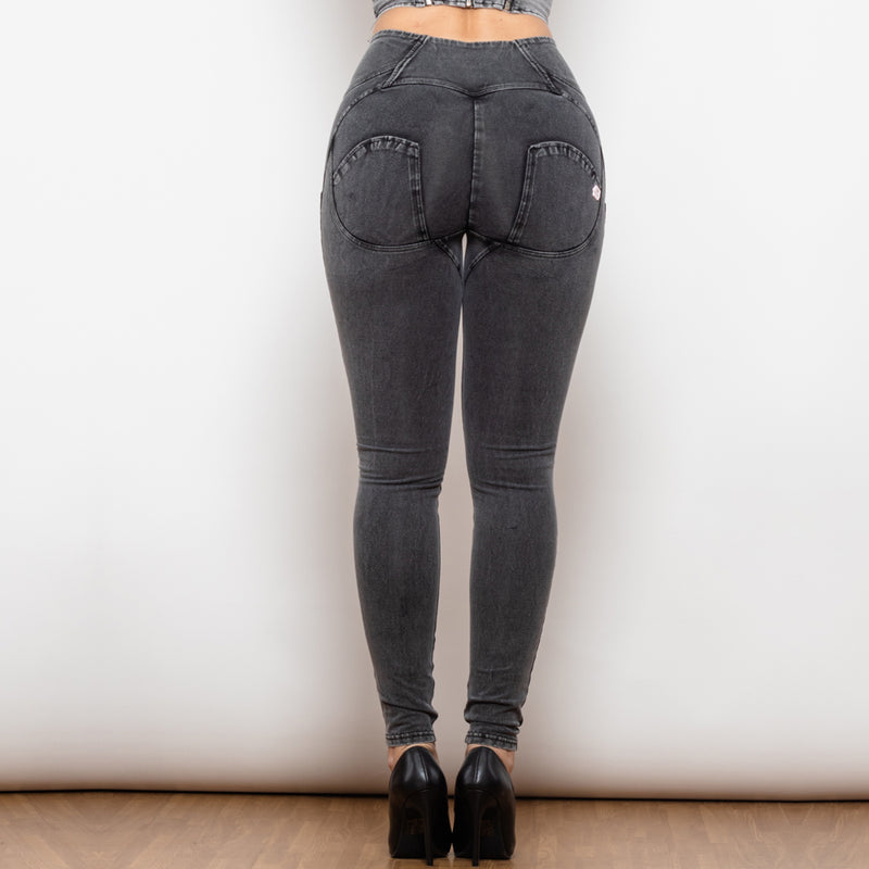 Women's Grey Lift Jeggings Button Up Lifting Jeans.