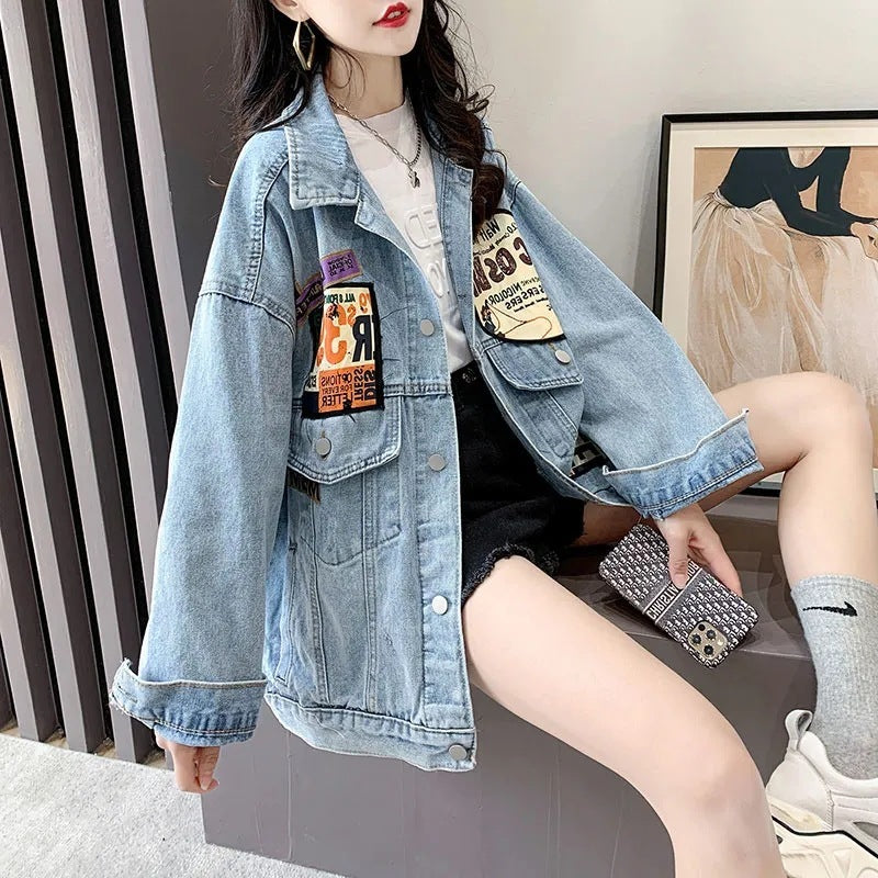 Fashion Women's Patch Badge Denim Jacket