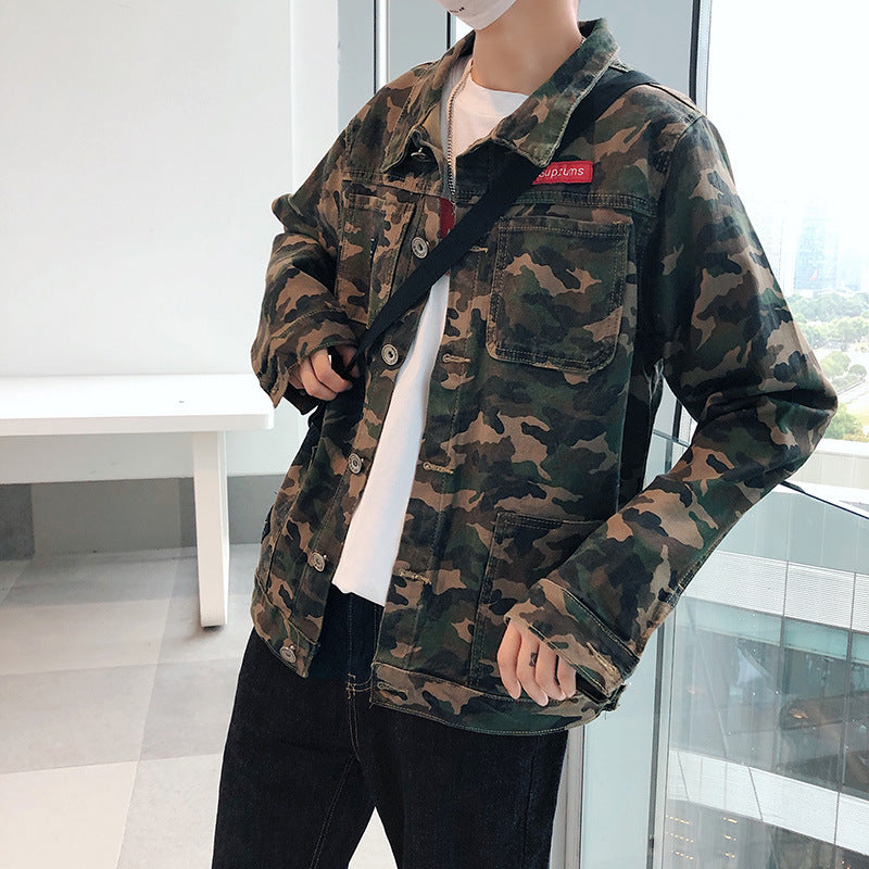 New Men's Camouflage Denim Jacket Autumn Brand Clothing.