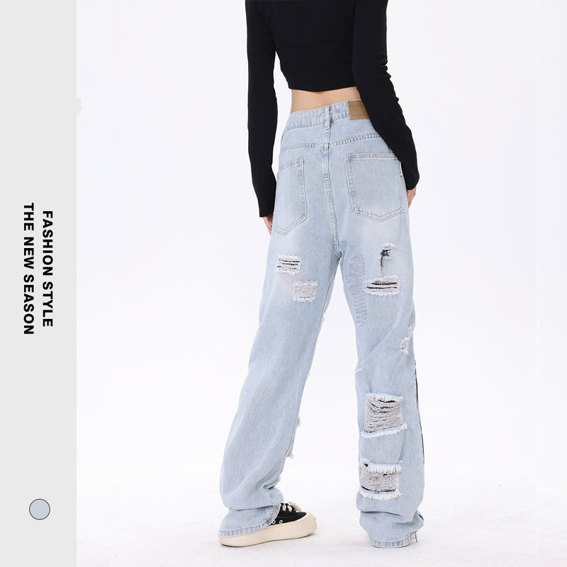 American Street Retro - Women's Tattered Washed Jeans. Jeans