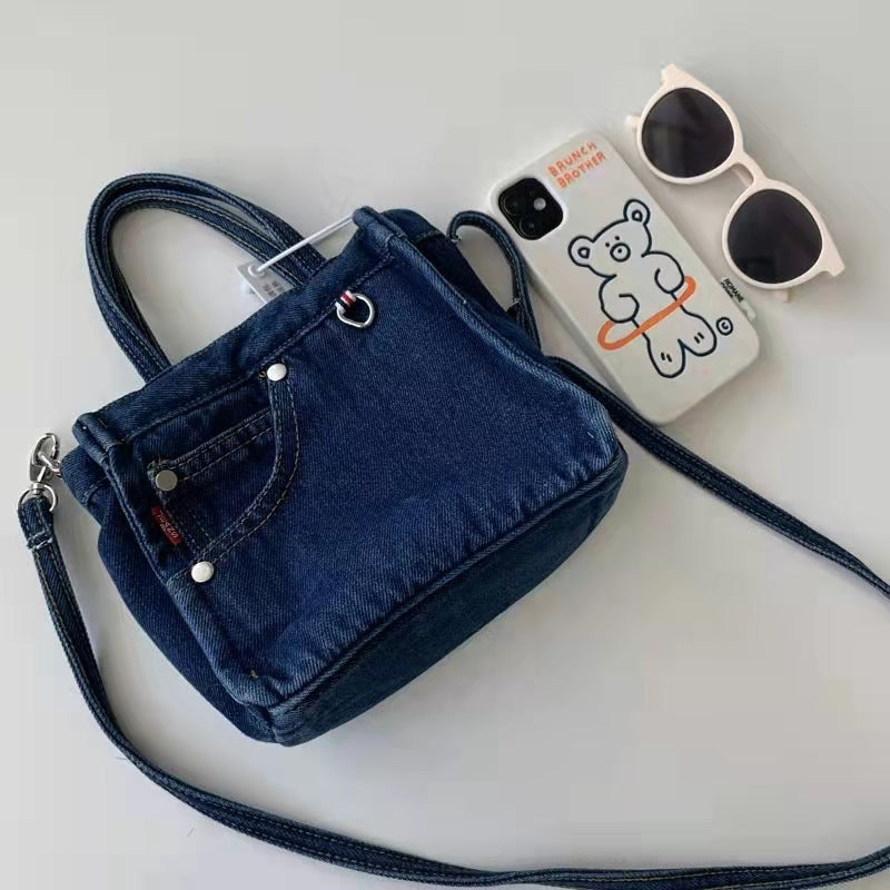 Sophisticated Mini Denim Bag Versatile Portable. Bag,Cotton,Denim,Strap