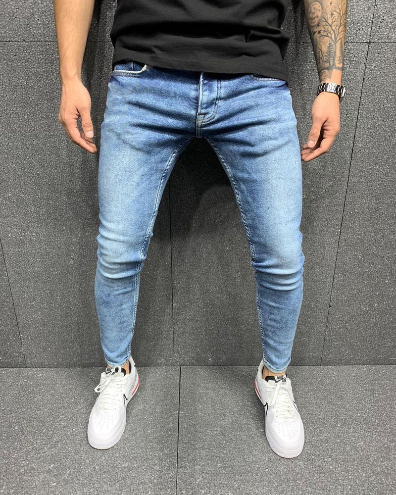 Men's Small Feet European And American Frayed Casual Slim Jeans. Denim,Distressed,Jeans,Slim,Small Feet