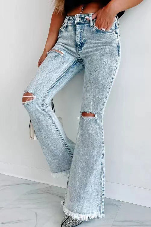 Women's Fashion Wash High Waist Ripped Jeans.