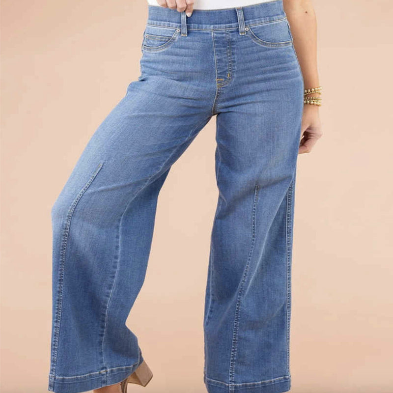 Women's Vintage Fleece-lined Lengthened High Waist Wide Leg Jeans.