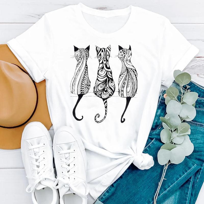 Cat Print Ladies T-shirt. Cat,Printed,T-Shirt,top