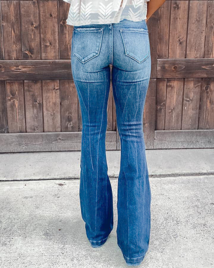 Casual Women's High-Rise Ripped Washed Jeans.