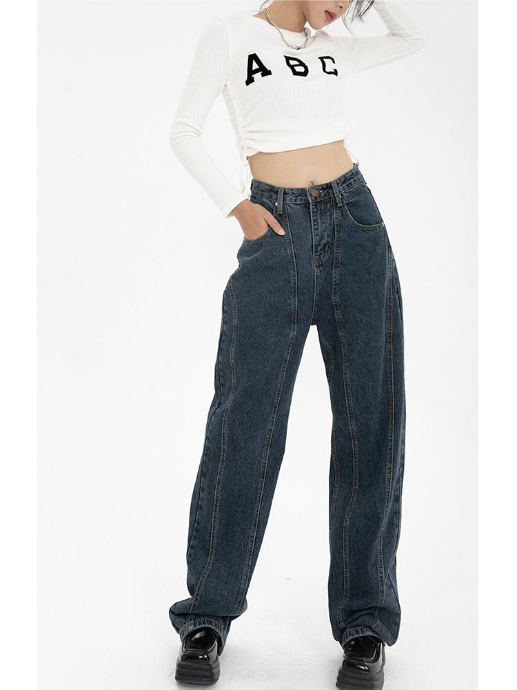 Dark Blue Jeans For Women Loose Drape. Jeans