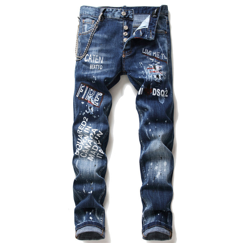 Men's Slim Fit Graffiti Jeans. Denim,Jeans,Paint,Slim