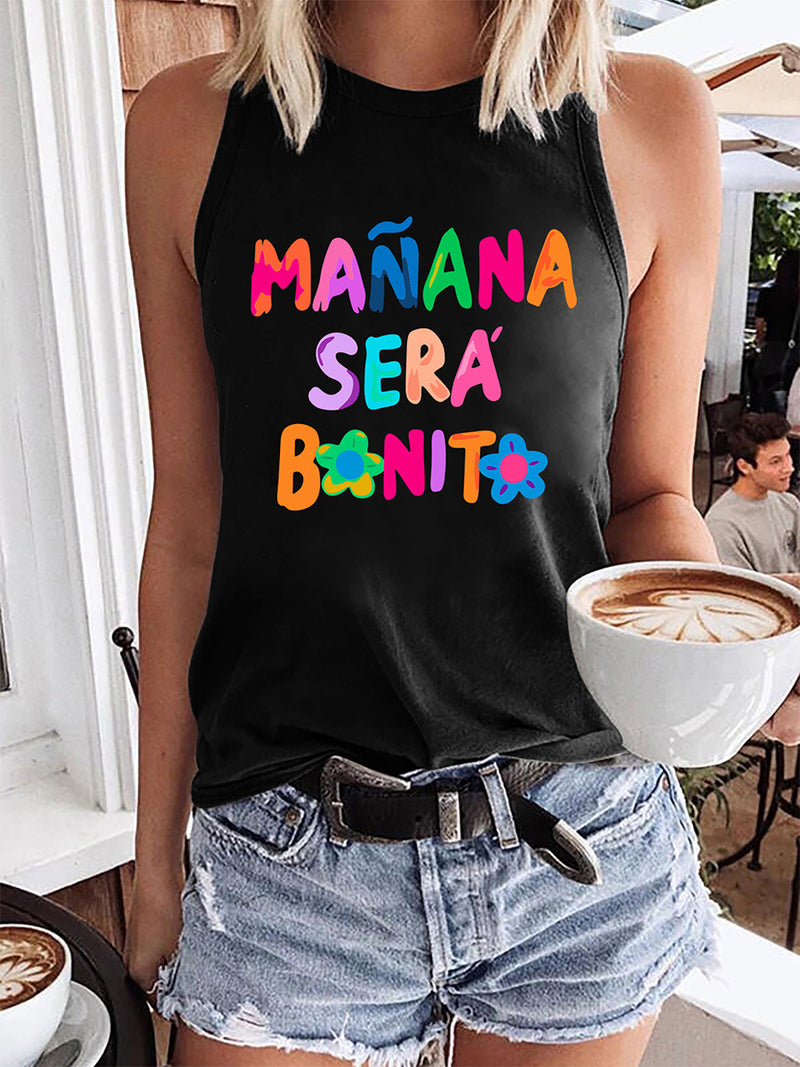 Women's Round Neck Top Music Lovers Printed Sleeveless T-shirt Women.