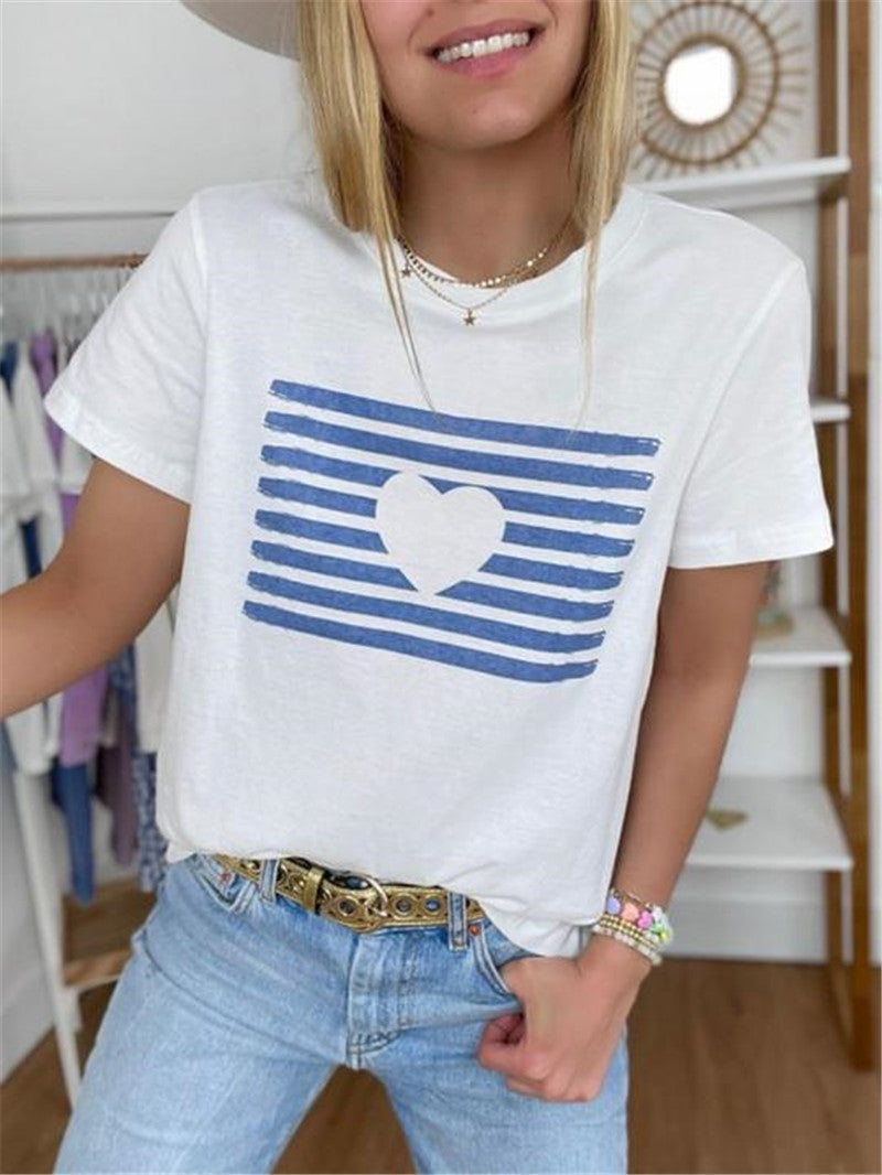 Love Stripe Print Pattern Ladies Blouse Fashion. Printed,T-Shirt,top