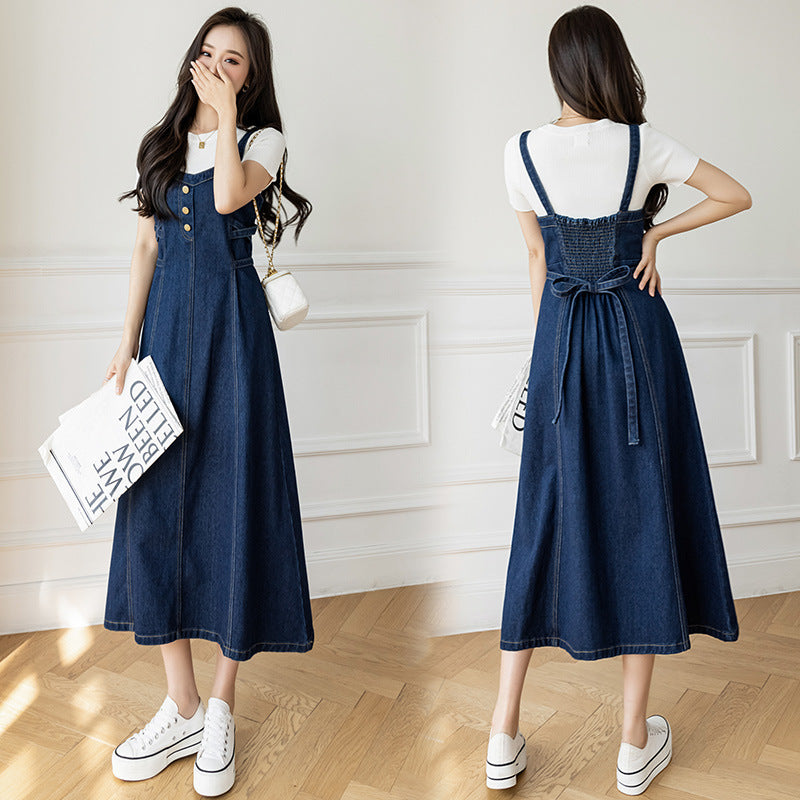 Spring And Autumn New Korean Style Casual All-matching Jeans Suspender Dress.